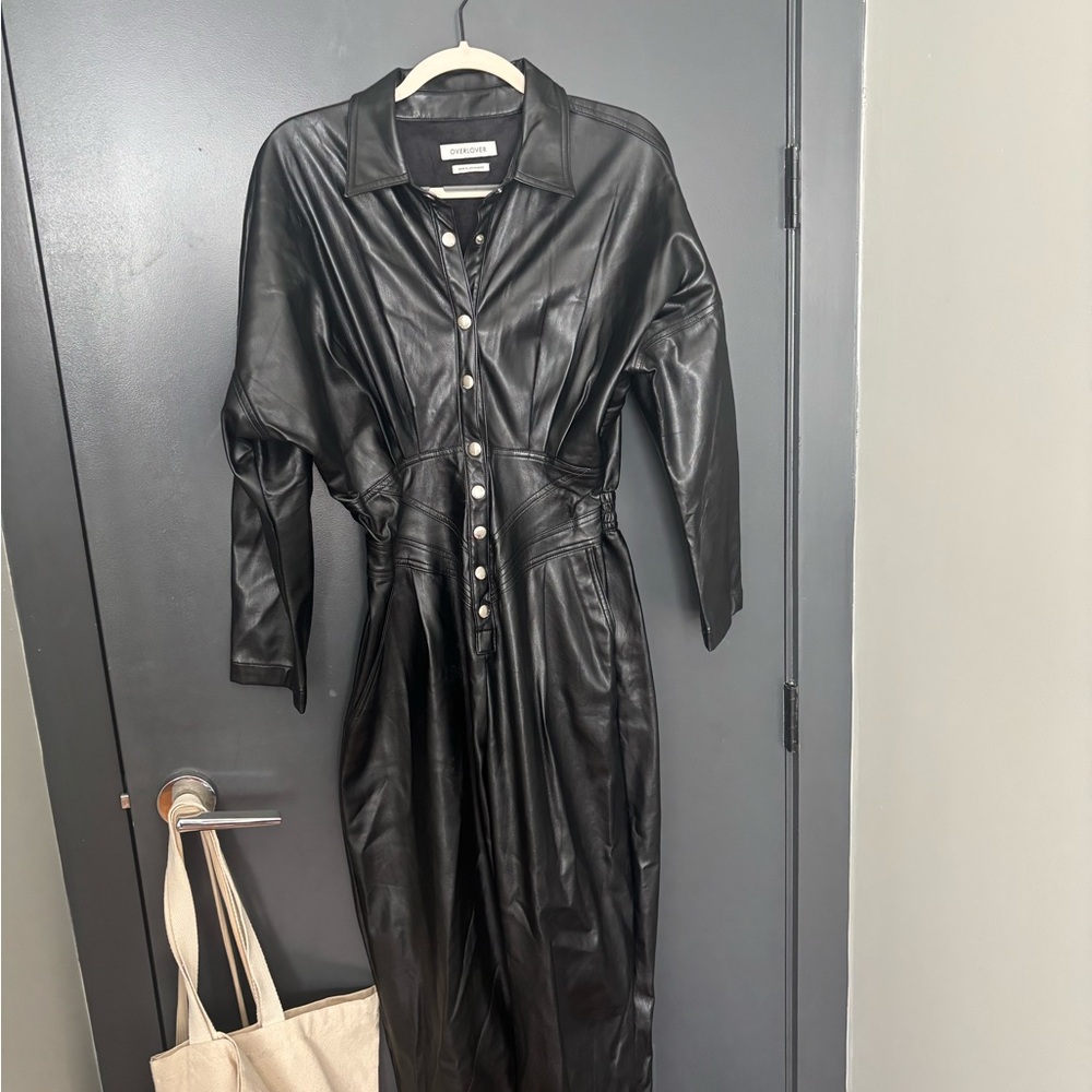 Black Leather Button-Up Jumpsuit